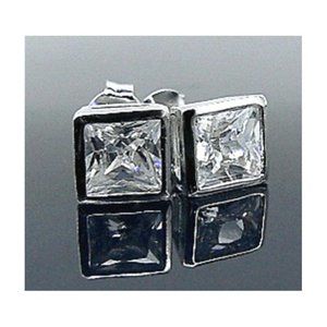 1.50 ctw Sterling silver solitaire princess Stud earrings